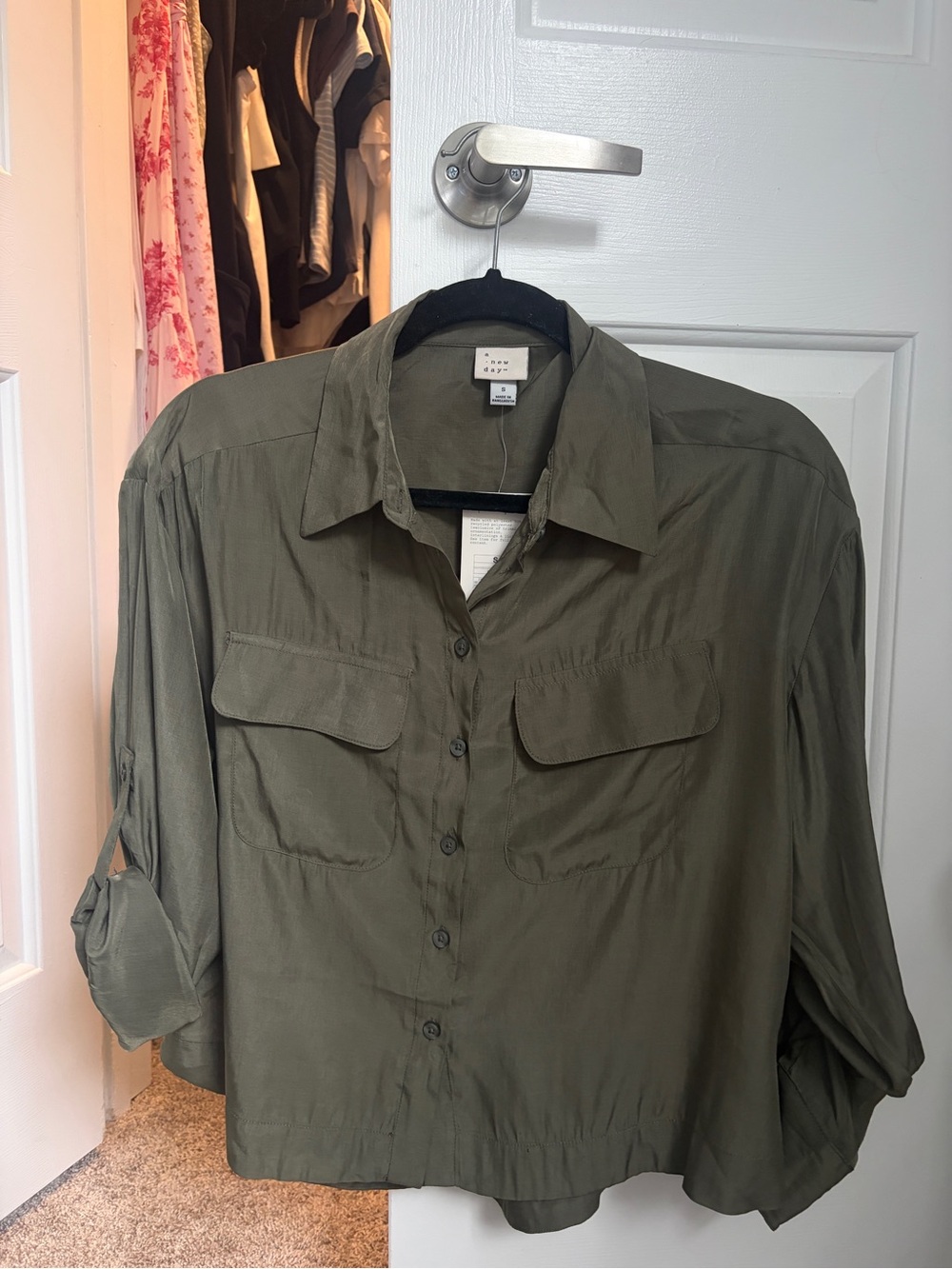 a new day Olive Green Casual Button-Down Shirt